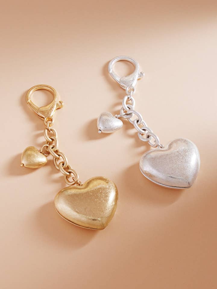 PUFFY HEART SHAPED BAG CHARM KEYCHAIN for wholesale by Designature New York