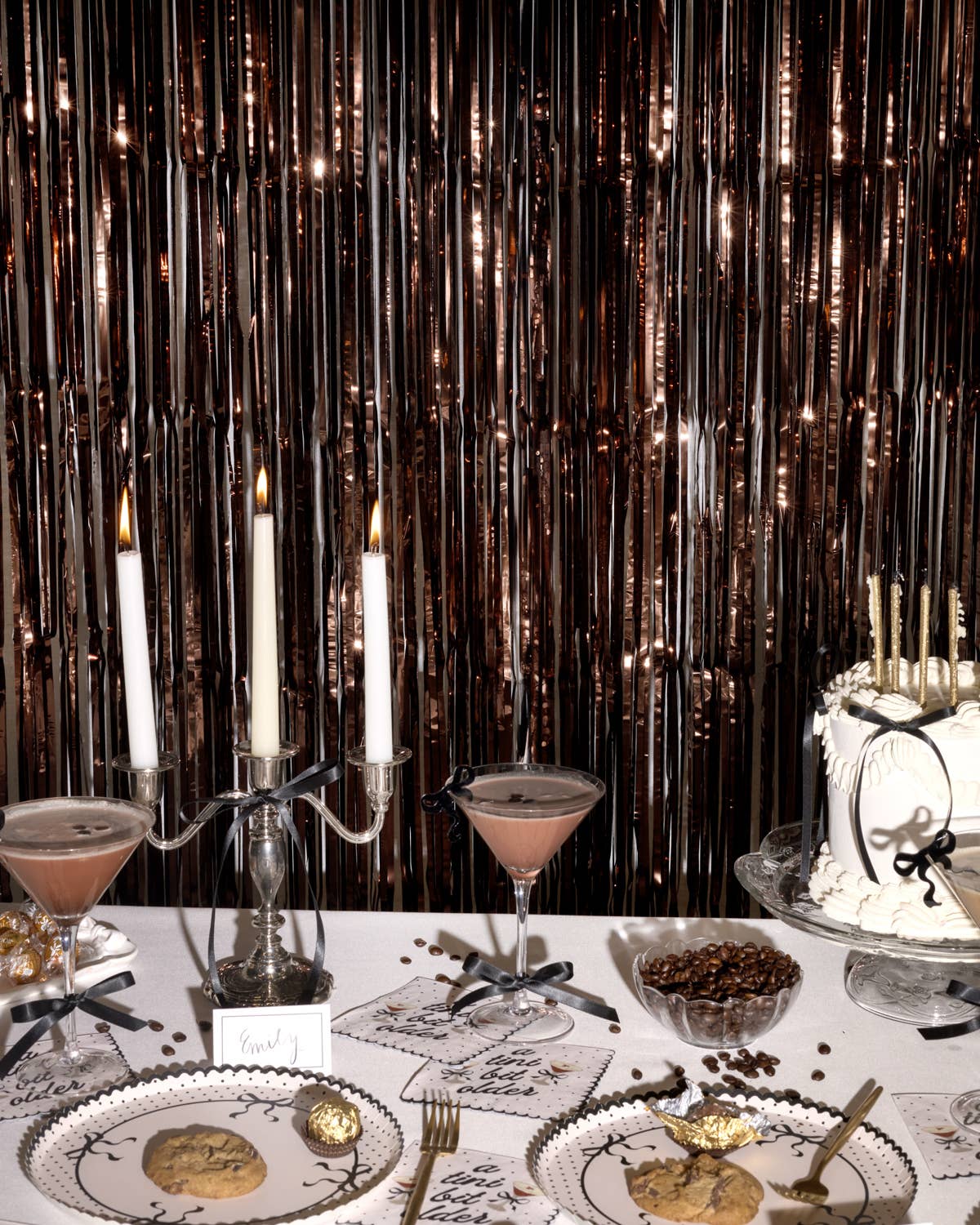 xo, Fetti - Wholesale Curtain - Espresso Fringe Curtain | Martinis, Party Backdrop, Metallic1