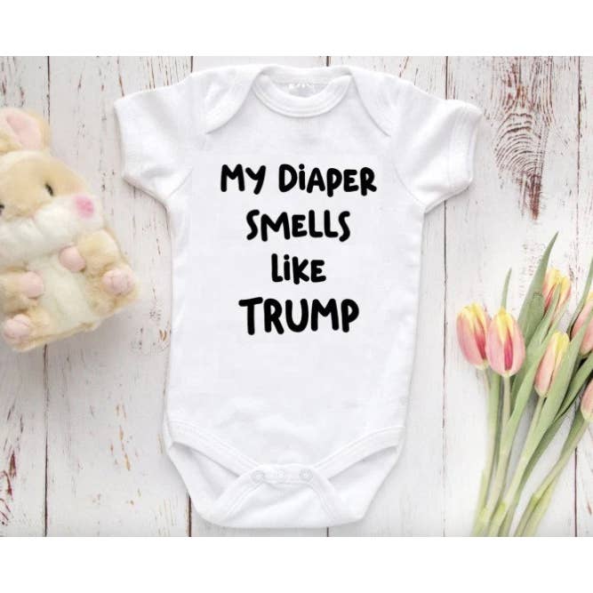My Diaper Smells Like Trump Gerber Brand Onesie® for wholesale by NaturalWomanDesigns