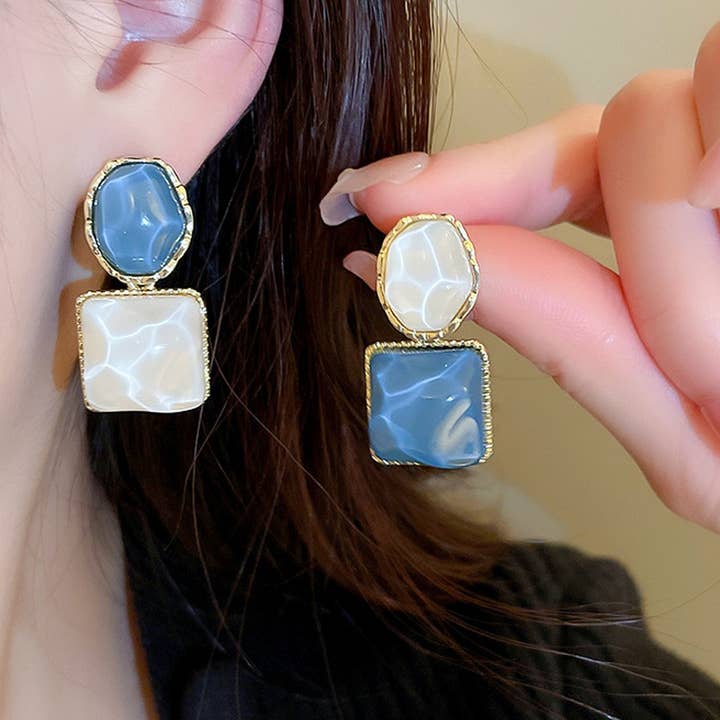 ACCITY - Wholesale Dangle Earrings - IRREGULAR SQUARE OVAL EARRINGS WITH WATER PATTERNS_CWAJE20501