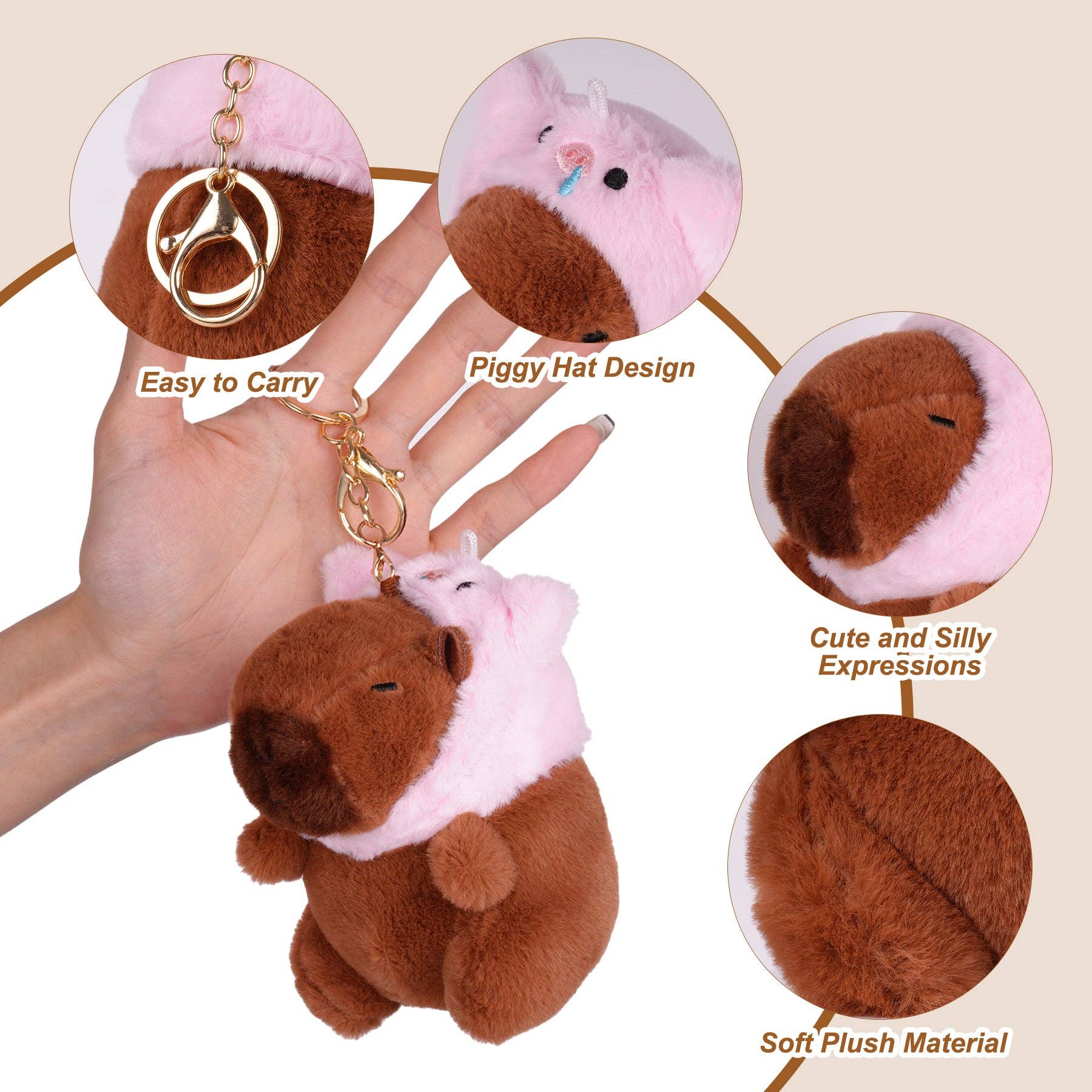 CapyFun - Wholesale Keychain - Unisex - Capybara Piggy Hat Plush Keychain3