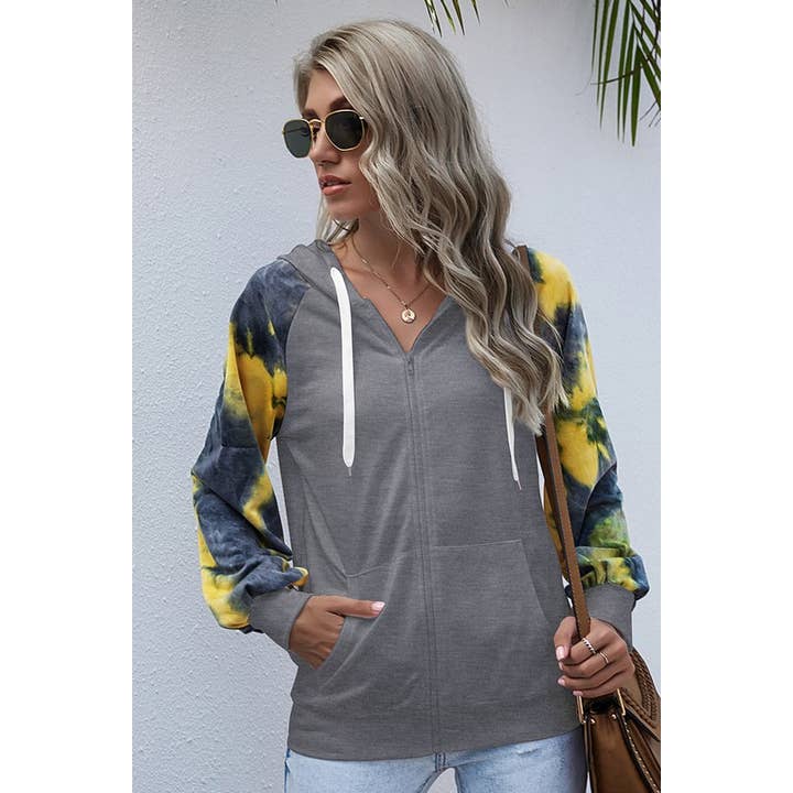 Tie Dye Full Zip Front Open Loose Hoodie for wholesale by Supreme Fashion