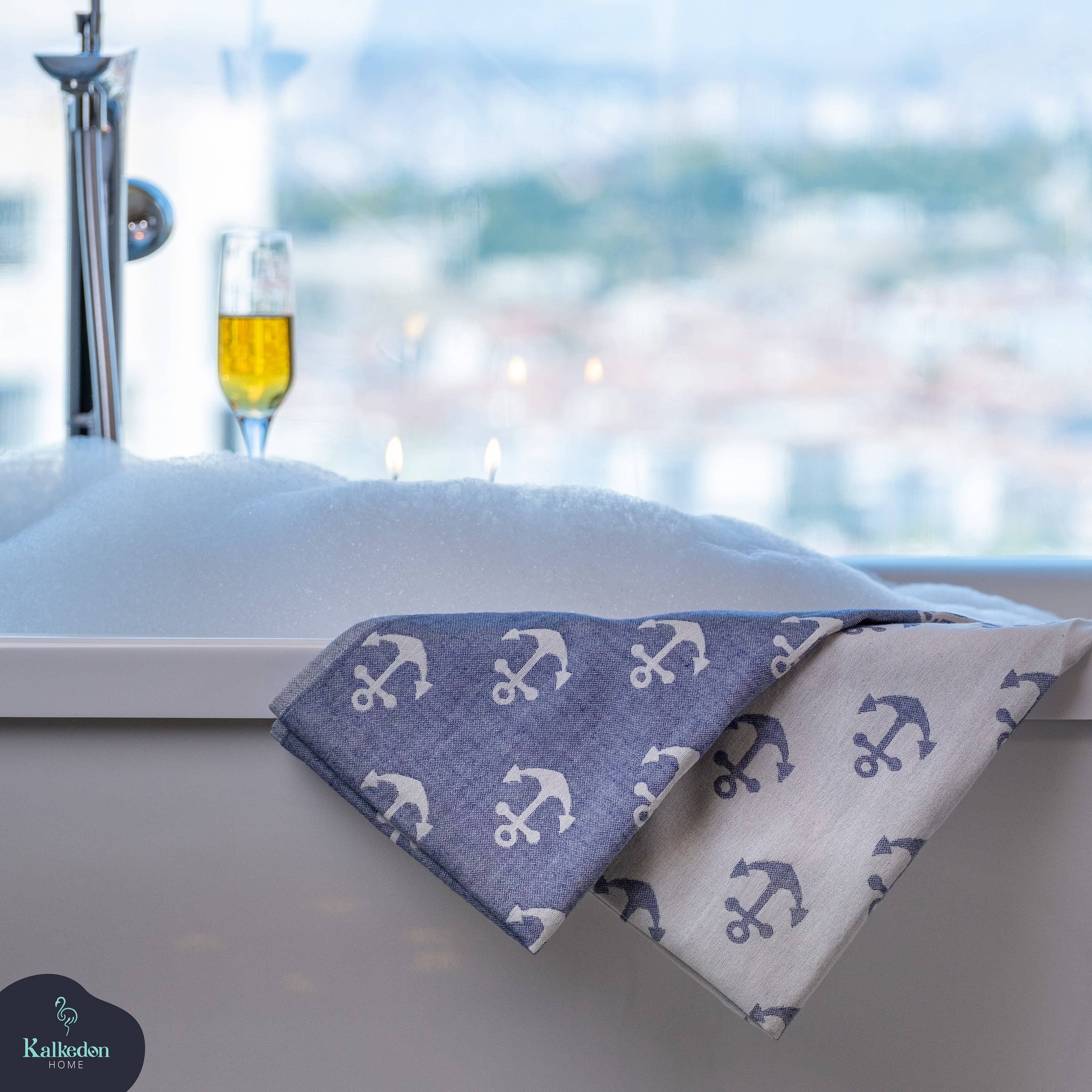 Kalkedon Towels - Vente Serviette de plage - Serviette de plage turque double face motif ancre7