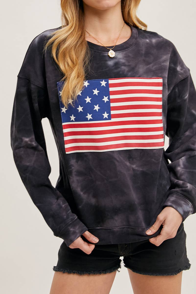 Bluivy - Wholesale Sweatshirt - Women's - US FLAG TIE-DYE SWEATSHIRT PULLOVER - 4TH OF JULY19
