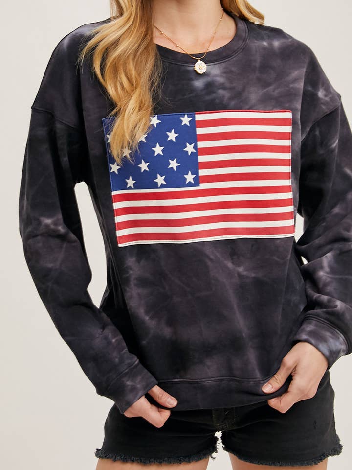 Bluivy - Wholesale Sweatshirt - Women's - US FLAG TIE-DYE SWEATSHIRT PULLOVER - 4TH OF JULY19