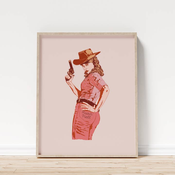 Vintage Cowgirl Art Print - "Raisin' Hell" Art Print for wholesale by HoldThatPunch