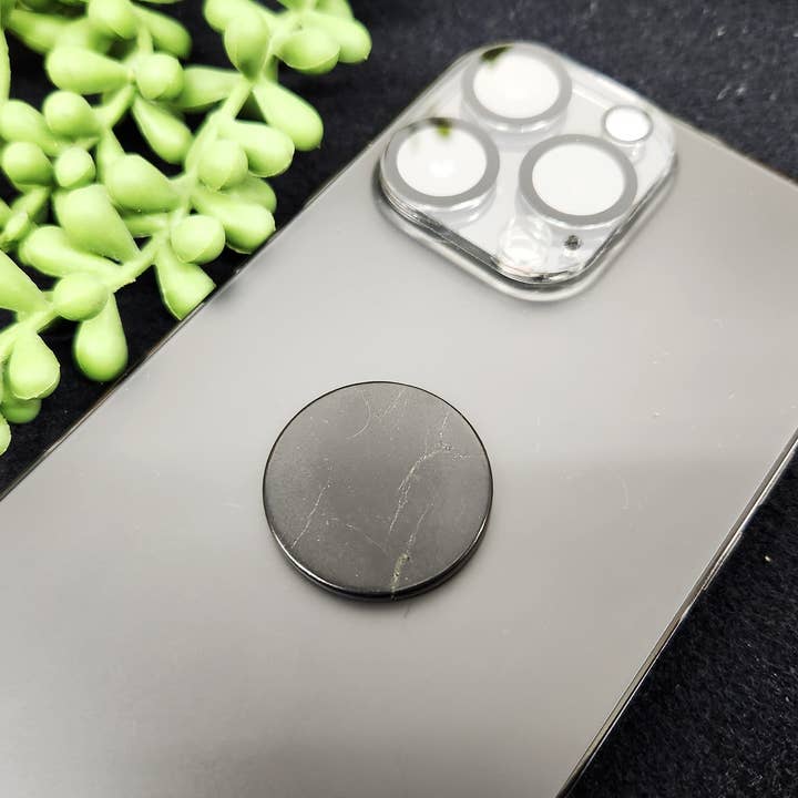 Meraki Gemstones - Wholesale Spiritual Stone/Crystal - Shungite EMF Cell Phone Tile Plain Round - 30mm