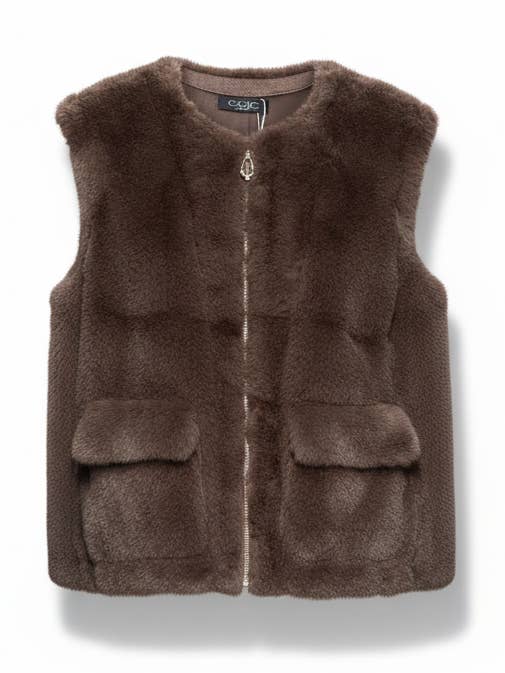 Faux Fur Vest Zipper Winter Outerwear with pockets for wholesale by CCIC New York
