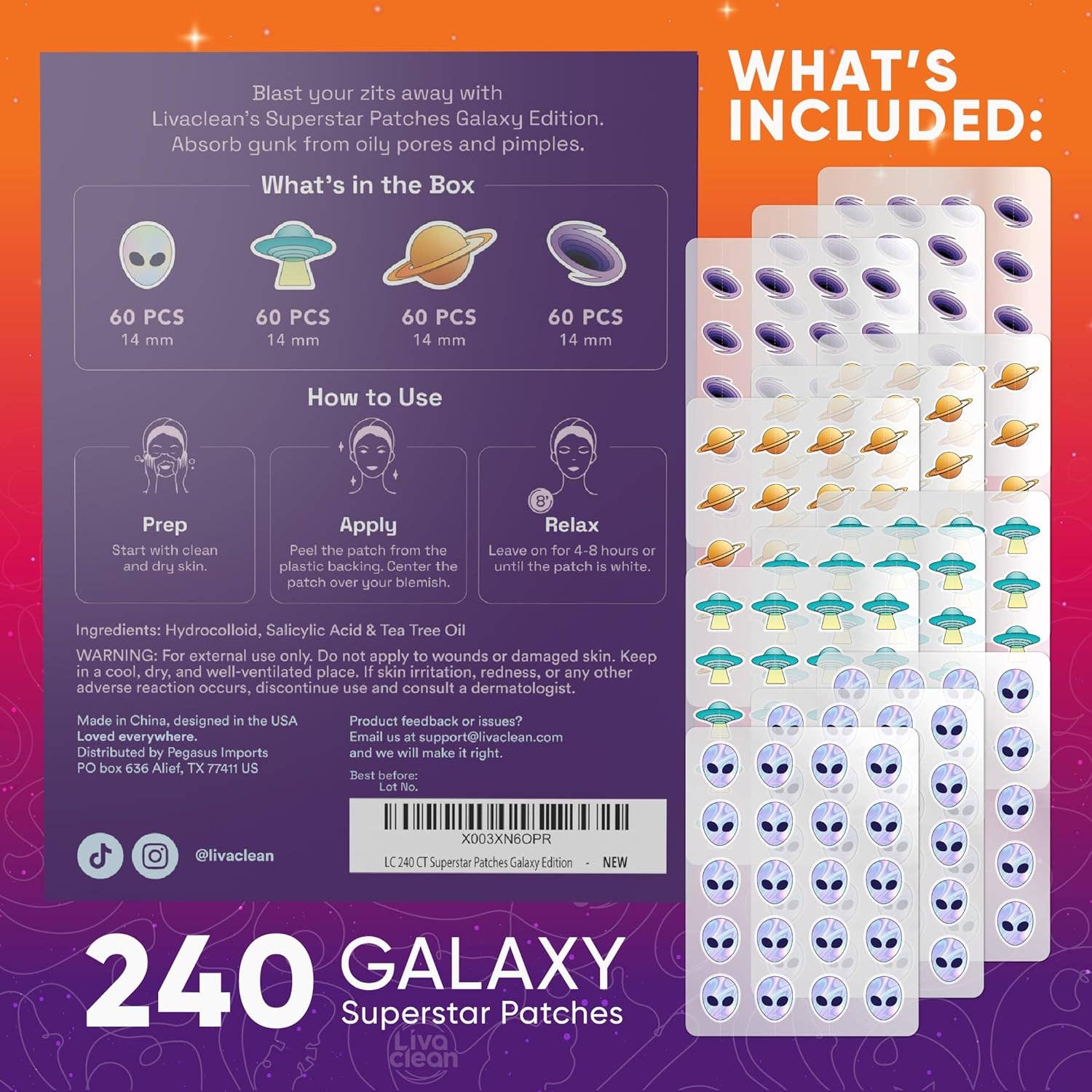 Livaclean - Wholesale Acne/Hydrocolloid Patch - 240 CT Galaxy Edition Superstar Pimple Patches Hydrocolloid Patch Spot Treatment with Salicylic Acid & Tea Tree Oil4