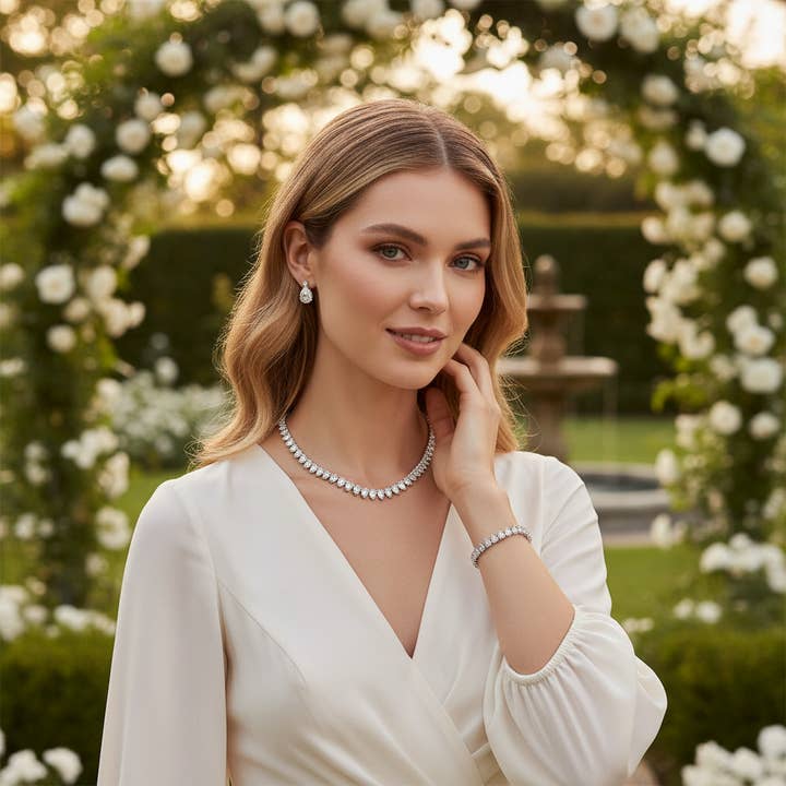 Athena Bridal Jewellery – wholesale Jewellery set – CZ COLLECTION - TIMELESS ELEGANCE SET - CZNK247 SILVER3