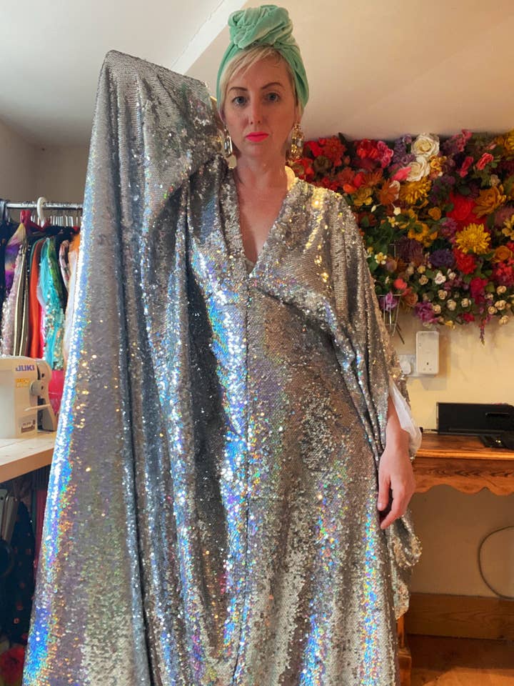 Fumbalinas - Wholesale Kaftan - Women's - Silver Metallic Holographic/ Sequin Kaftan Gown / Dress28