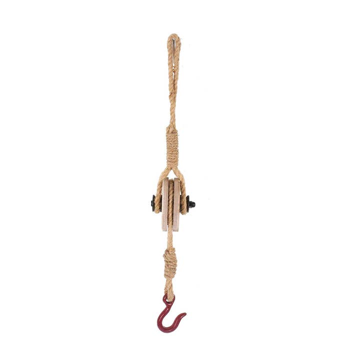 Paris Loft Inc - Wholesale Decorative Tabletop Object - Decorative Iron Faux Pulley with Jute Rope and Hook