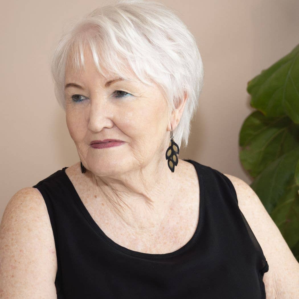 HEIR Leather Jewellery - Vente Boucles d'oreilles pendantes - Boucles d'oreilles double feuille1