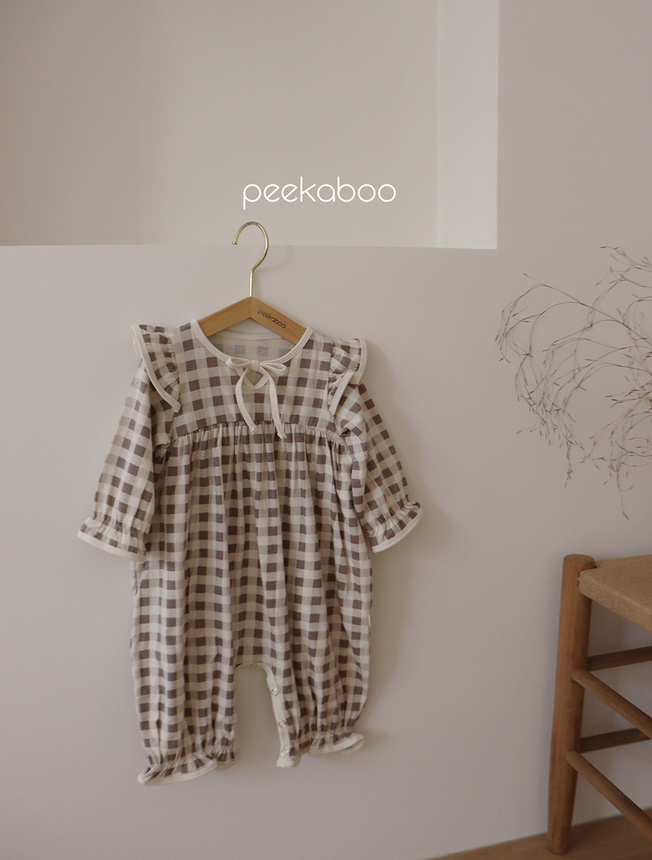 peekaboo - Wholesale Bodysuit (Non-Footed) - Baby - Baby Girl Plaid Check Ruffle Bow  Bodysuit Romper FallWinter1