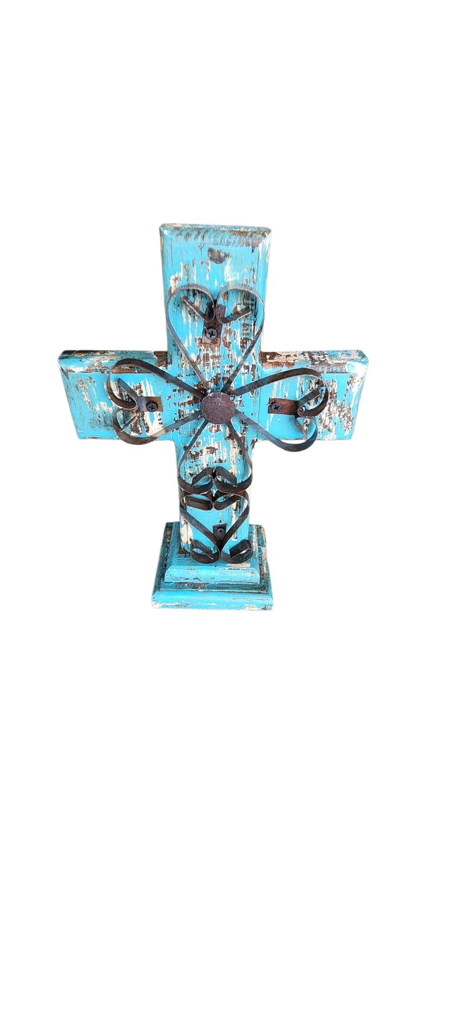 Turquoise cross on stand for wholesale by Luises Perez Imports LLC