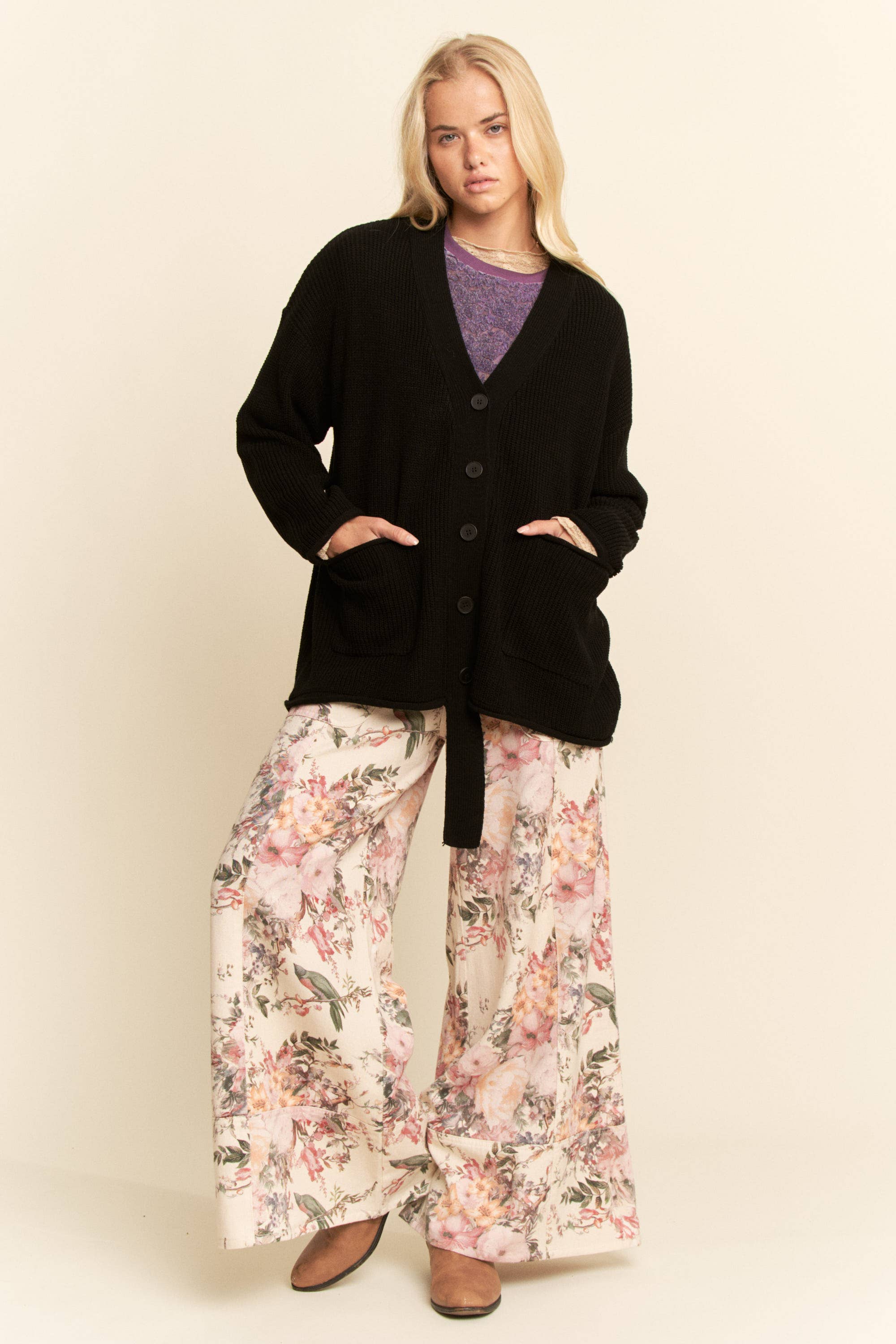 Black LONG OVERSIZED BUTTON-UP CARDIGAN RIBBED TEXTURE for wholesale on Faire6