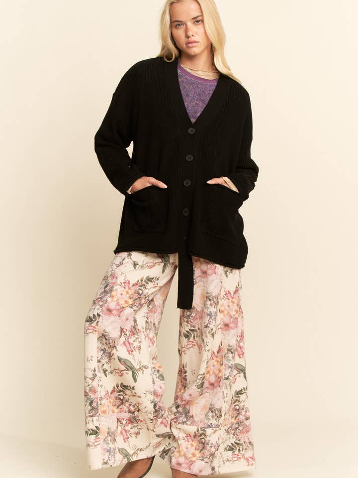 Black LONG OVERSIZED BUTTON-UP CARDIGAN RIBBED TEXTURE for wholesale on Faire6