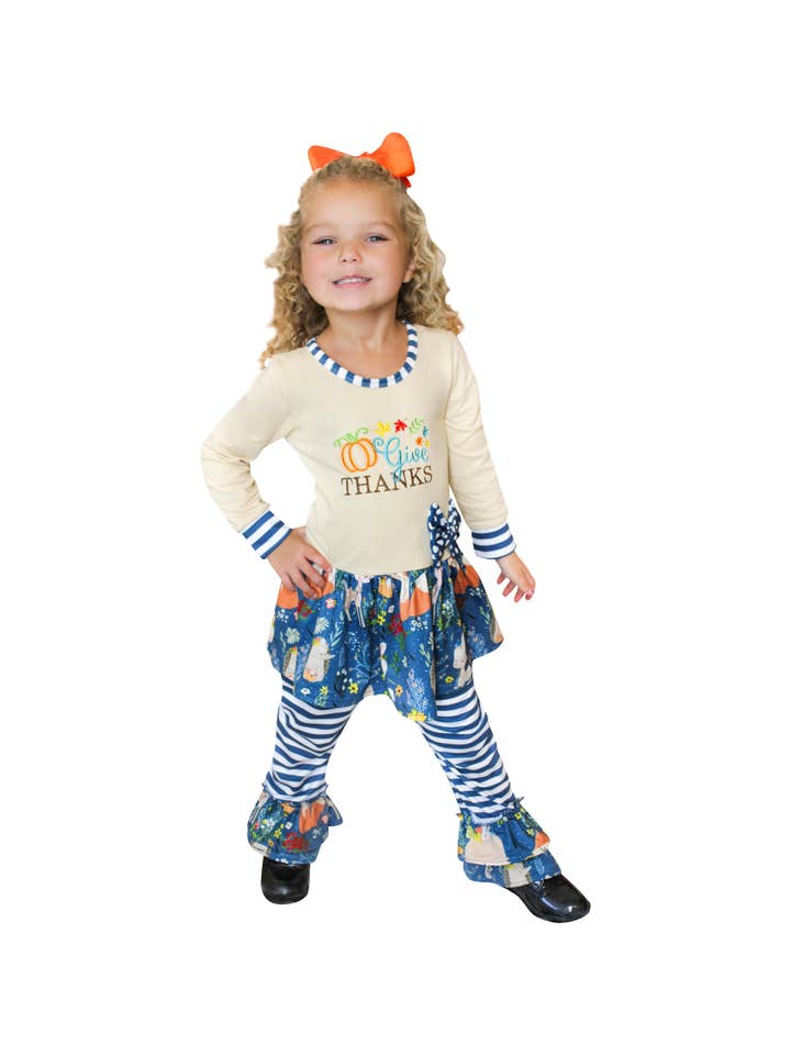 Amor Babee - Wholesale Top & Pant Set - Kids - Baby Toddler Little Give Thanks Skirted Dress & Pants Outfit Set1