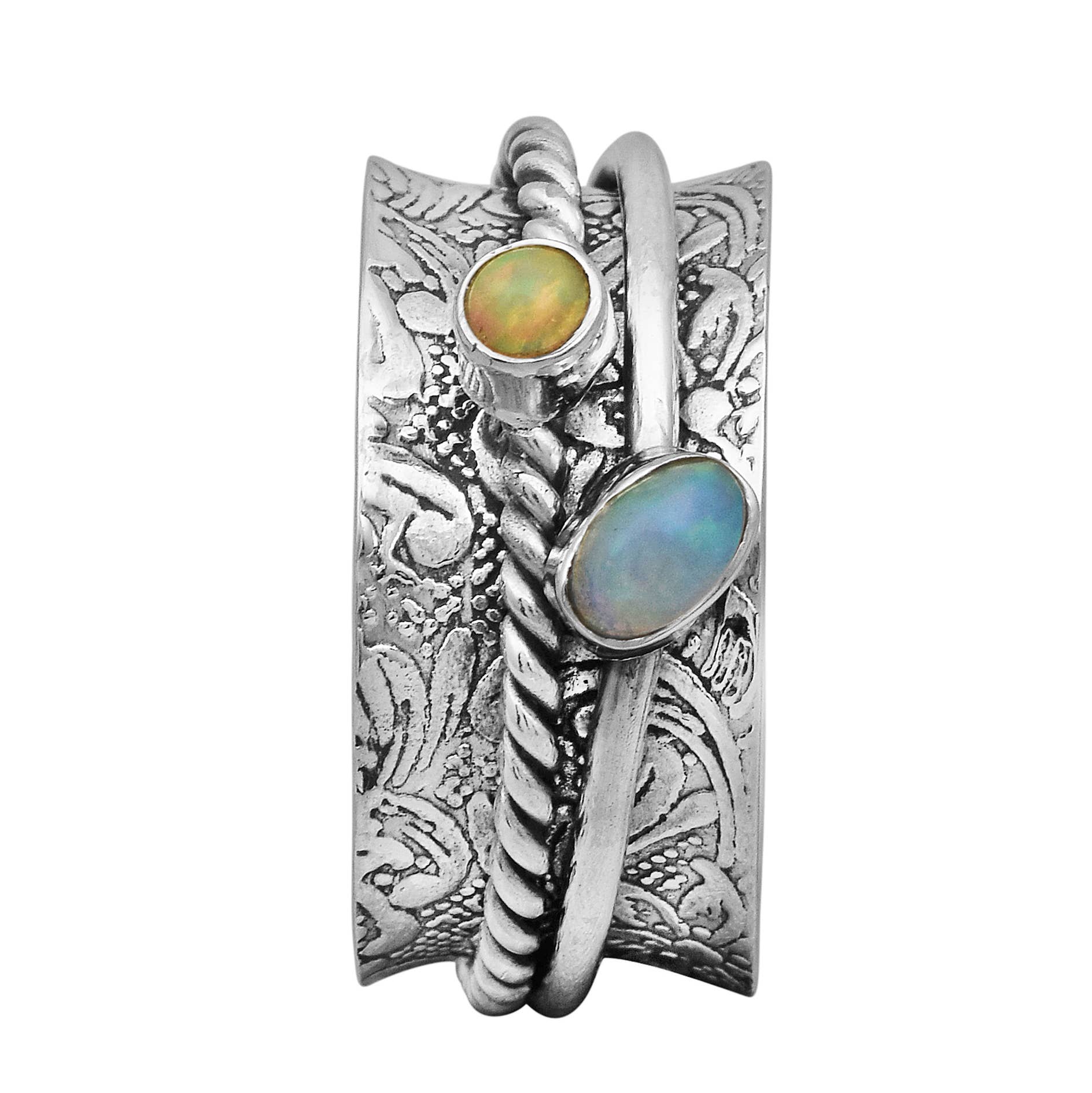 Star Joya - Wholesale Band/Stacked Ring - 925 Silver Opal Spinner Ring Fidget Band for Meditation0