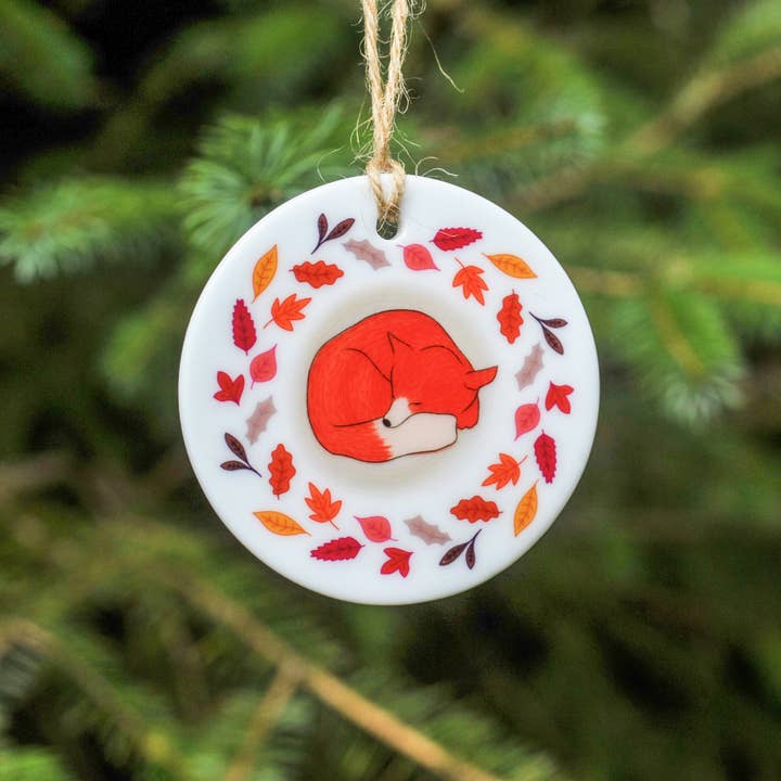 Hibernating Fox Ceramic Tree Decoration for wholesale by frog and gnome