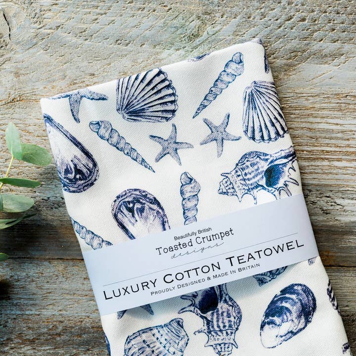 Inky Shells (Pure) Tea Towel (Coastal Collection) for wholesale by Toasted Crumpet