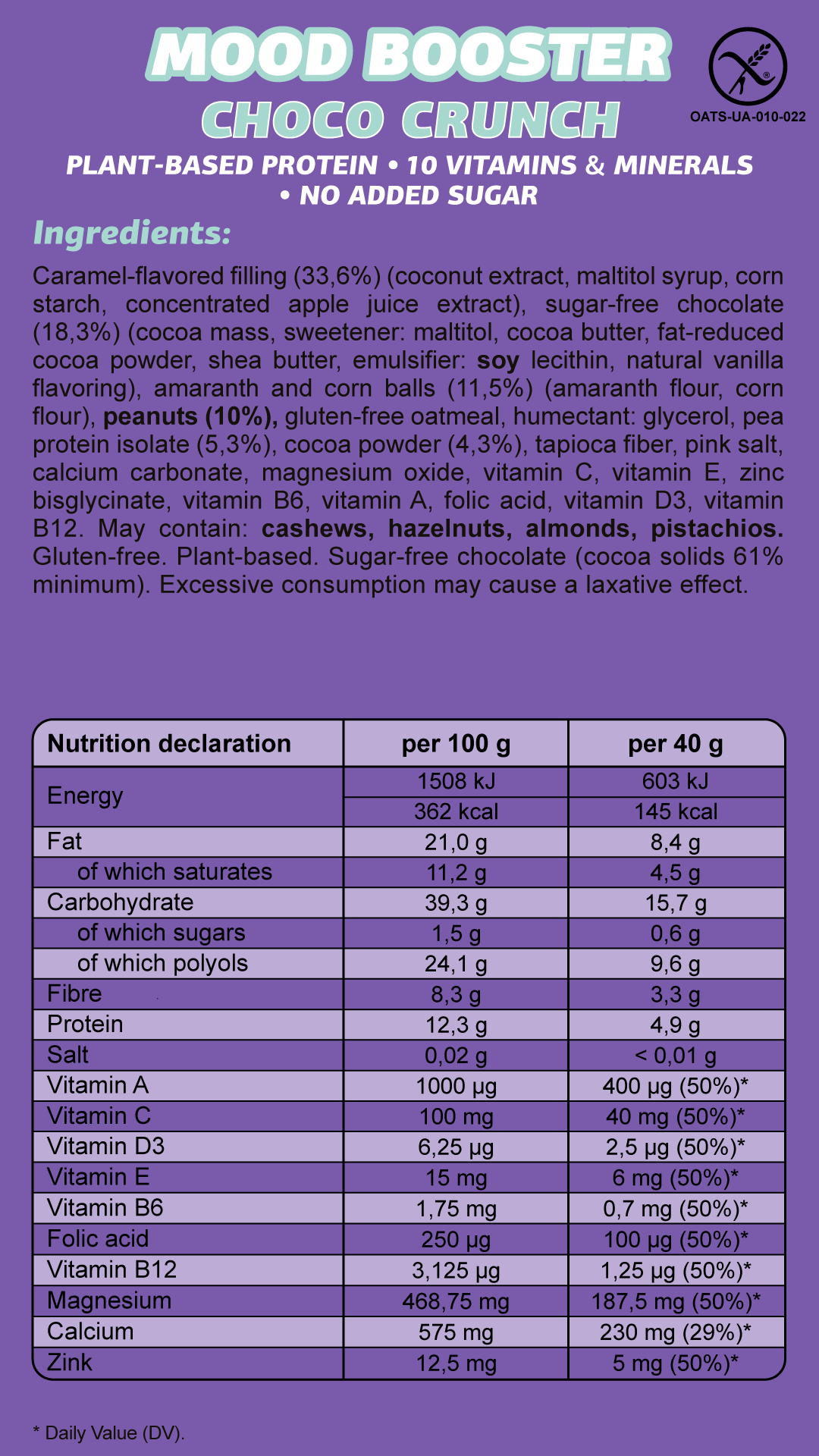 FIZI - Wholesale Snack Bar - MOOD BOOSTER “CHOCO CRUNCH” 12 X 40G3