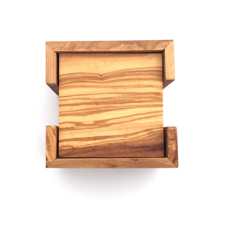 medina mood - Wholesale Coasters - Set of 6 square coasters with holder made of olive wood5