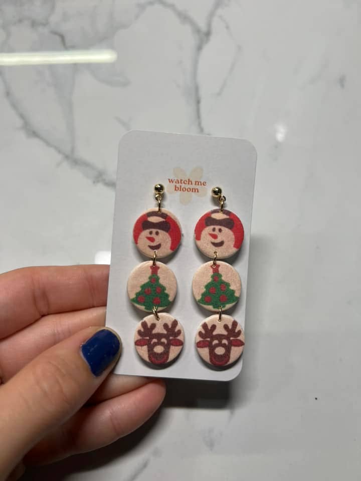 Pendientes navideños de arcilla tipo galleta, pendientes hechos a mano de arcilla polimérica para venta al por mayor de Watch Me Bloom