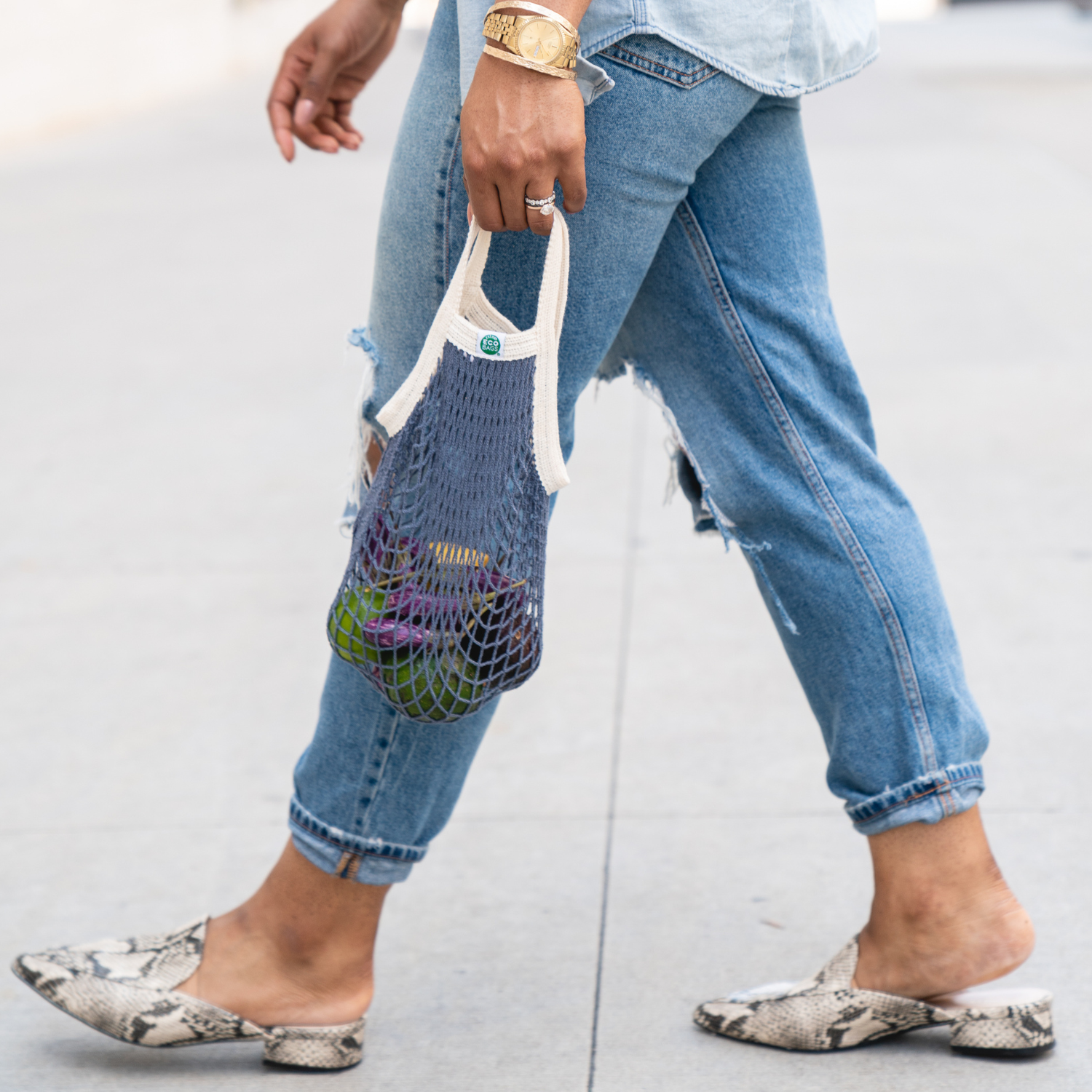 ECOBAGS - Vente Sac à main avec poignée sur le dessus – femme - Mini sac filet en coton biologique7