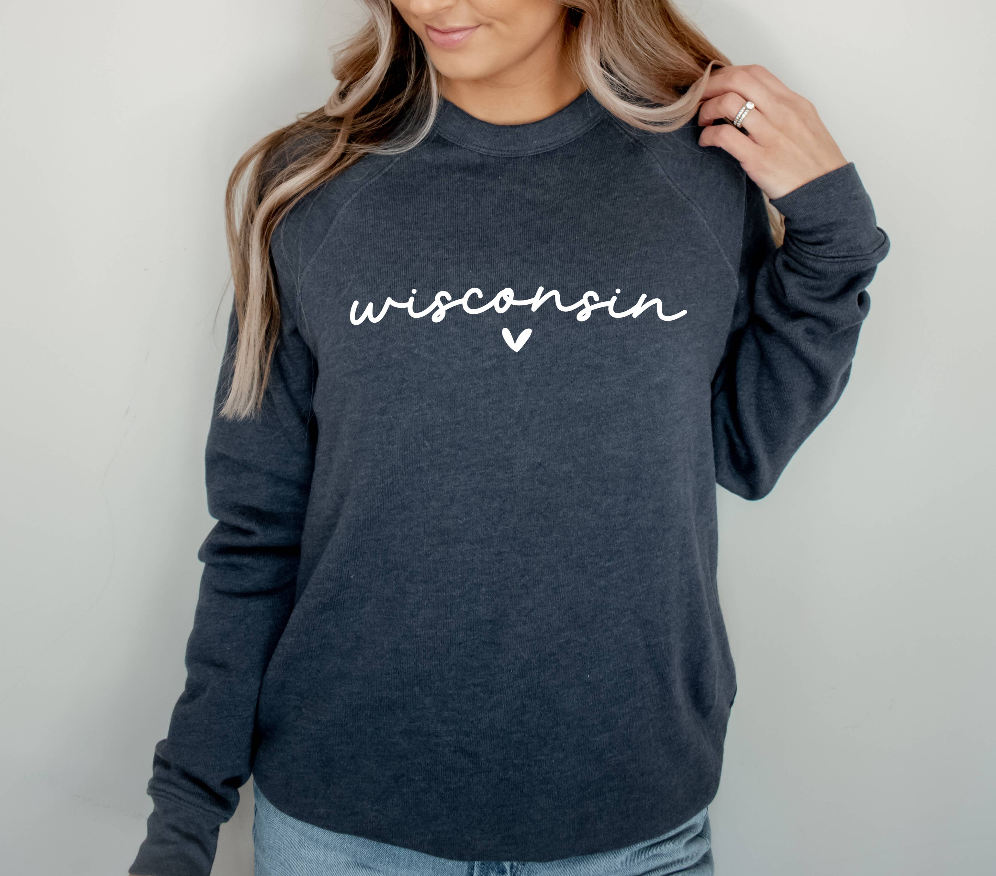 Autumn Rose Co. - Wholesale Graphic Sweatshirt - Women's - Wisconsin Heart Sweatshirt, Women Wisconsin Crewneck, WI