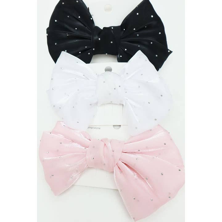 MIX COLOR Stud Detail Shiny Bow Clips for wholesale on Faire3