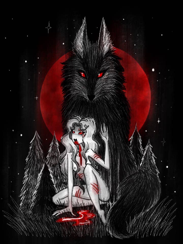 "Resta" Stampa d'Arte di Halloween del Lupo Mannaro per la vendita all'ingrosso da parte di Stefani Rabideaux