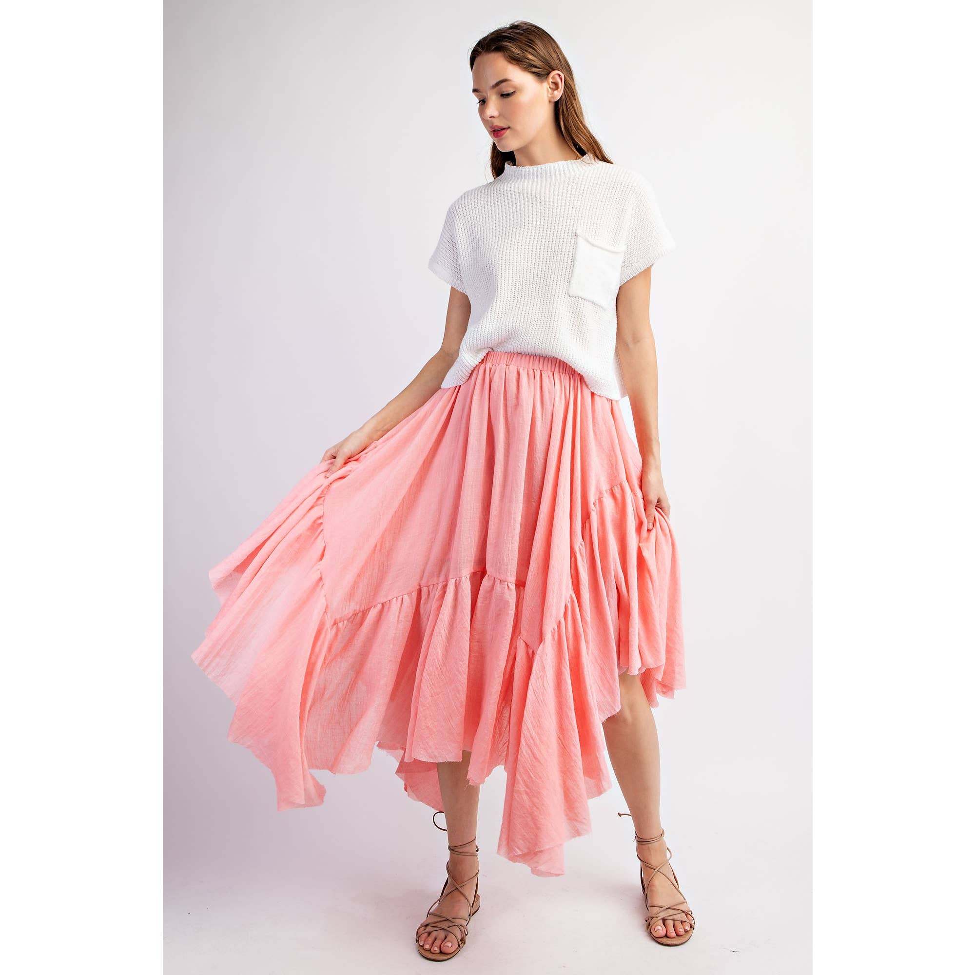 Sweet Generis - Wholesale Skirt - Women's - ASYMMETRICAL RAW-EDGE RUCHED UNEVEN HEMLINE SKIRT1