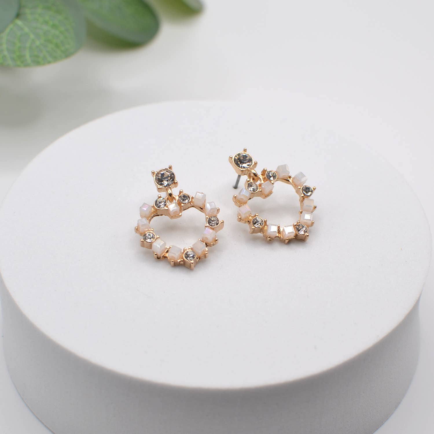 StarryNYC - Wholesale Dangle Earrings - Square Glass Bead and Rhinestone Bead on Heart Post Earrings11