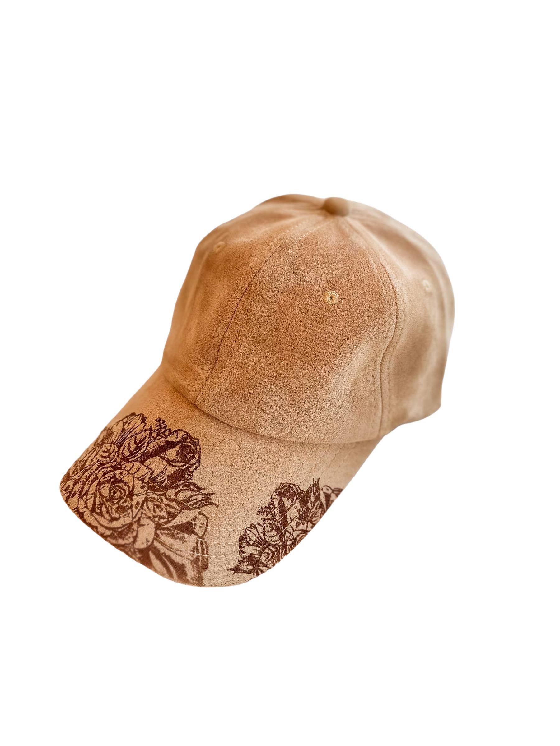 Wild Indigo - Vendita all'ingrosso Cappellino da baseball - Donna - Cappellino da baseball in camoscio effetto bruciato con motivo rose2