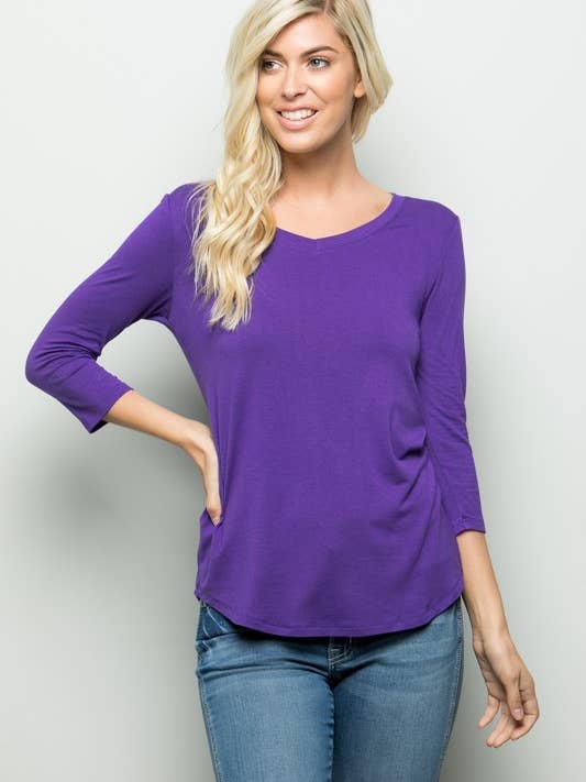 PLUS SIZE CLASSIC SOLID 3/4 SLEEVE TOP -CT47001-PL for wholesale by Celeste Clothing