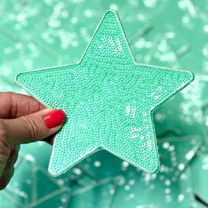 sequinandstiches – Großhandel Aufnäher – Stern-Patch, Pailletten-Stern-Patch, türkisfarbener 5-Zoll-Pailletten-Stern-Patch, Aufnäher zum Aufbügeln, DIY, Türkisfarbener Patch-Trucker-Hut-Aufnäher, Preppy-Aufnäher Trendiger Aufnäher, Paillettenstern