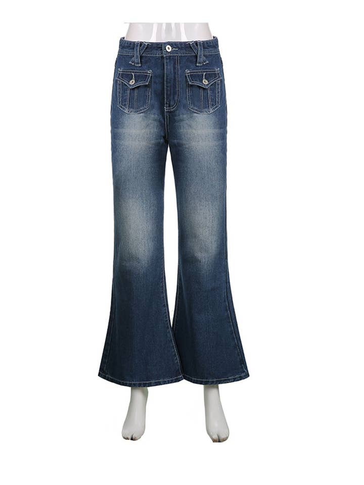 Blue Pocketed Low-waisted Flares Jeans for wholesale on Faire