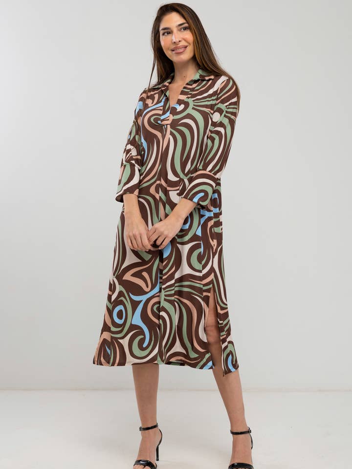 Plain printed midi dress with polo collar for wholesale by Julie d orleac