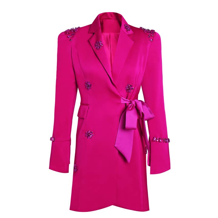 Vestido terno fúcsia com aplicação de diamantes costurados à mão para 14 anos por atacado de Productseeker