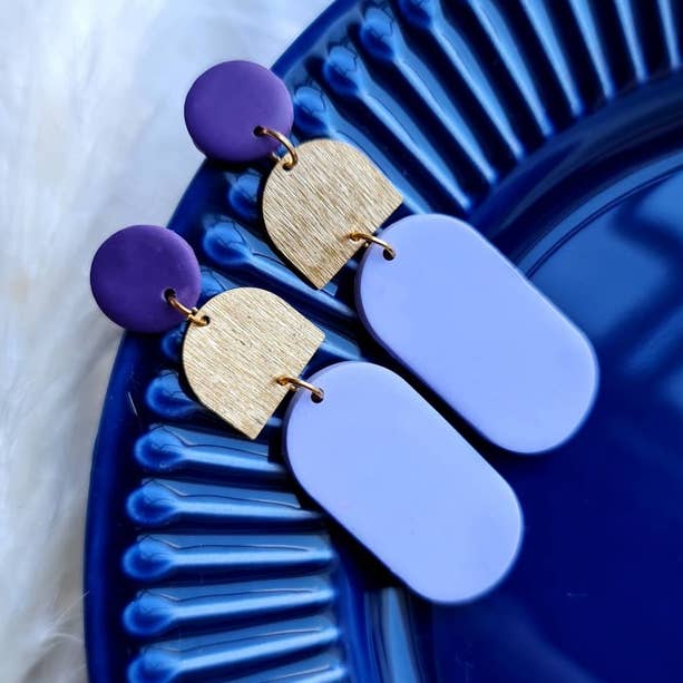 Indigo and Dark Purple Polymer Clay Earrings for wholesale by CraftlyKaleido