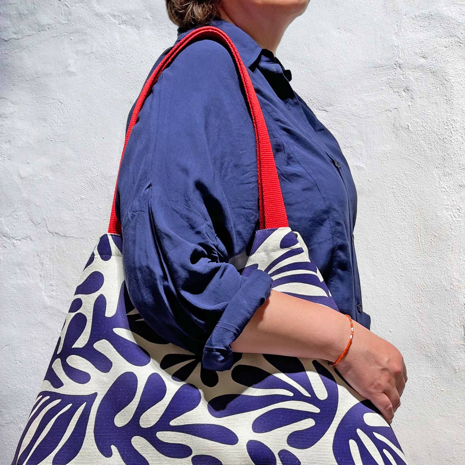 Barceloning – Engroshandel Tote bag - Dame – Stor taske med hvid og blå print3