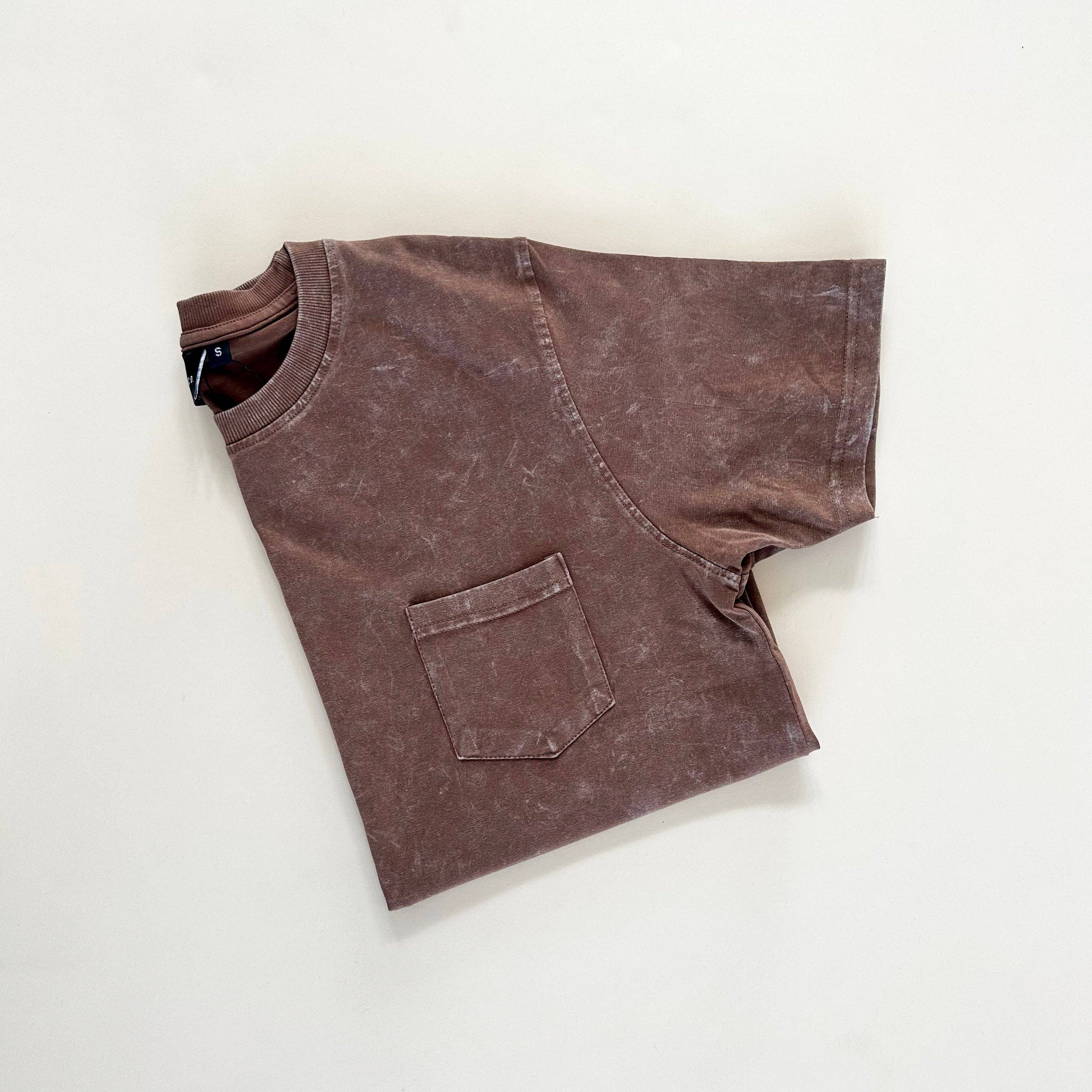 Adult Pocket Acid Wash Tee - Toffee for wholesale on Faire2