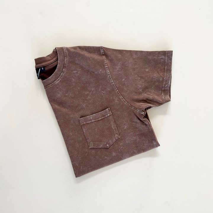 Adult Pocket Acid Wash Tee - Toffee for wholesale on Faire2