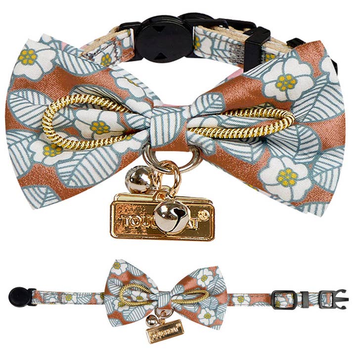 Touchcat ® Floral Patterned Designer Cat Collar with Bow - Brown - Small for wholesale by Pet Life