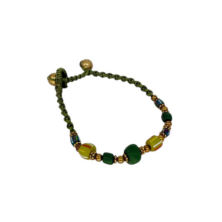 Brass and Clay Bead Adjustable Bracelet Olive Green for wholesale by Maka Imports