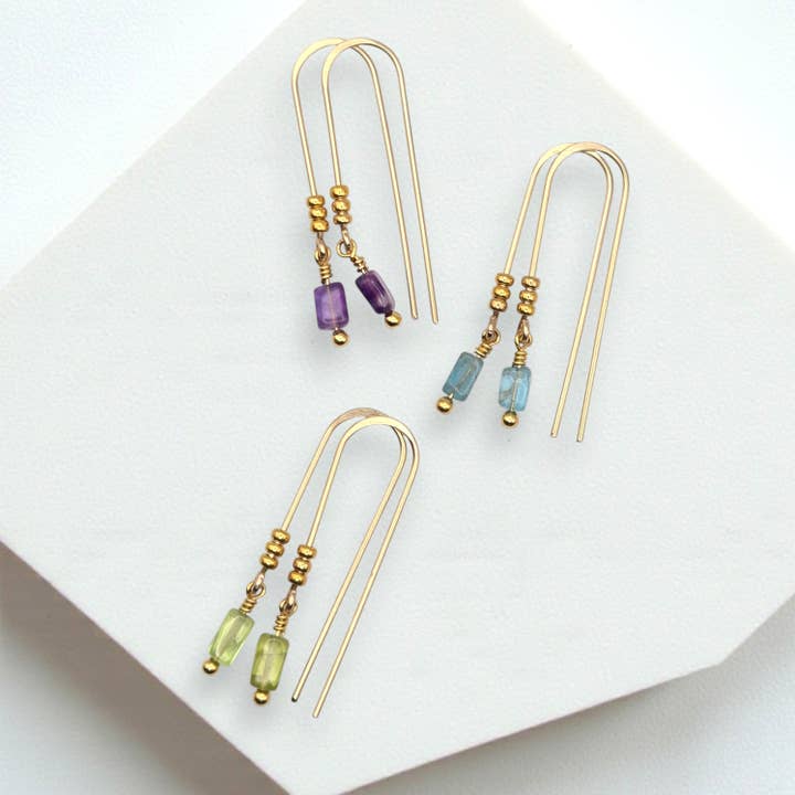 Mini Gemstone Threader Earrings -Gold Fill & Sterling Silver for wholesale by Bijou by SAM