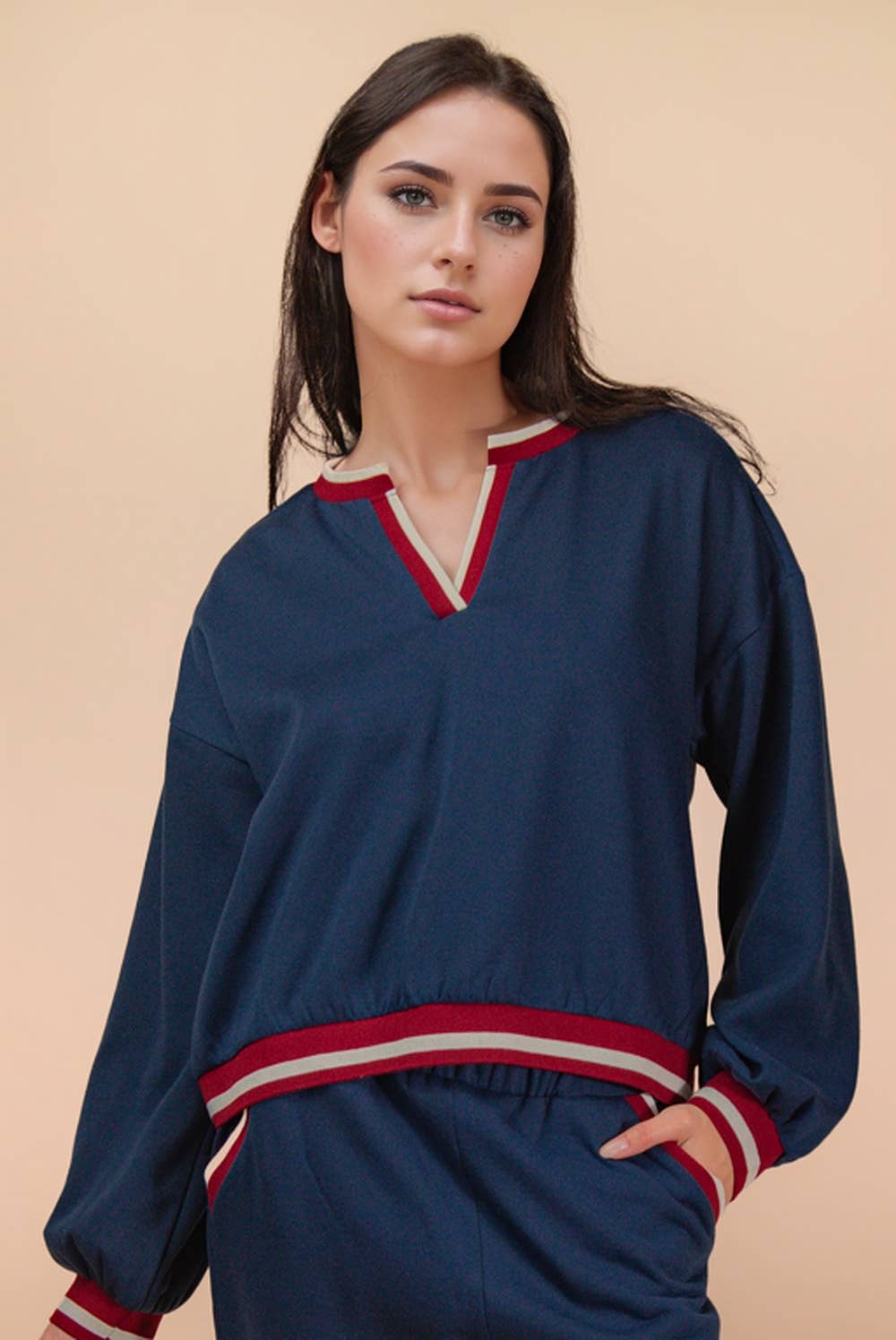 VERY J – wholesale Lounge set – Women's – NT12382SET-Color Block Band Detail Comfy Knit Top & Pants Set11