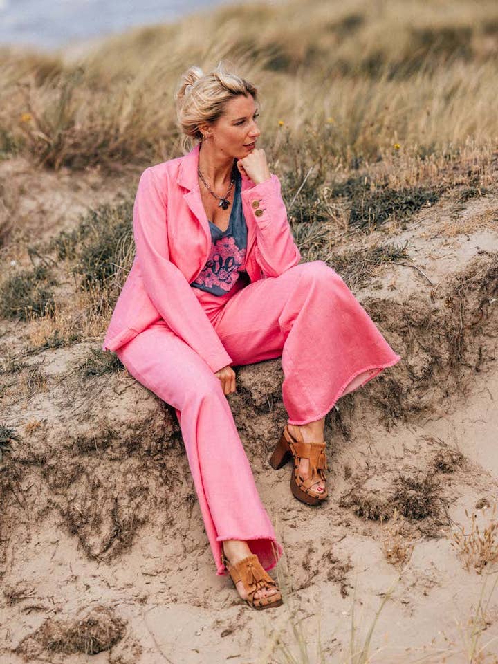 LEO - Pink Denim Blazer for wholesale by LES BLONDINETTES