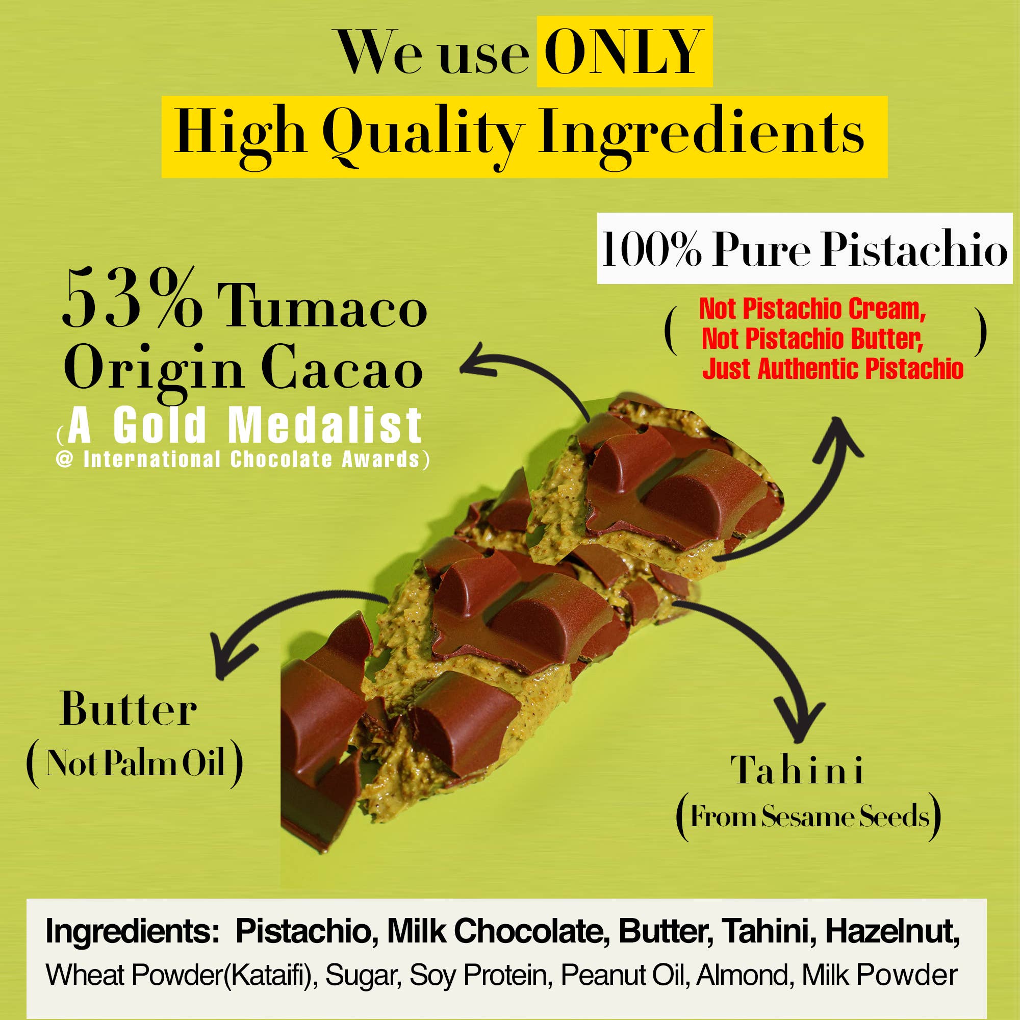 Swisense - Wholesale Chocolate Bar - Premium Dubai Kunafa Pistachio Chocolate Bar -4oz- 5